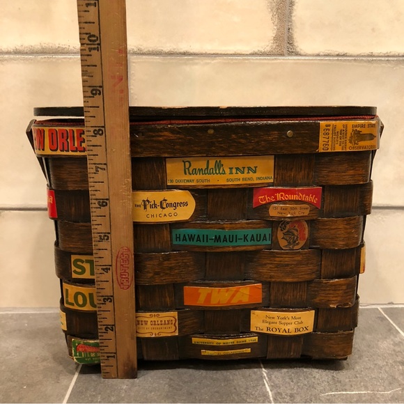 Vintage basket purse 1960s 60s brown travel postcard decoupage logo magazine - Picture 12 of 13